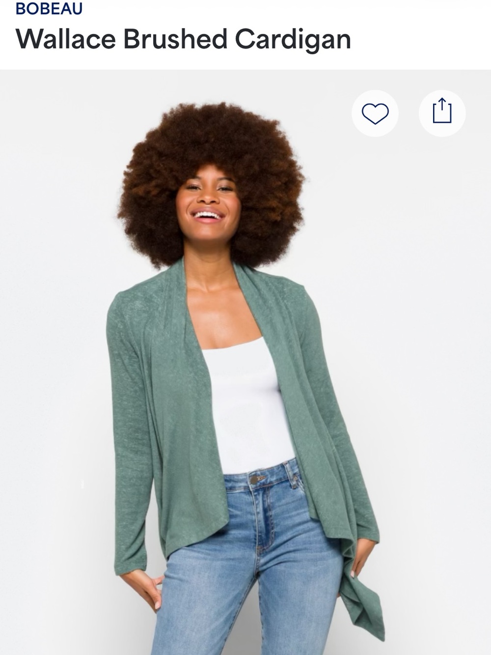 bobeau Sage Green Wallace Brushed Open-Front Cardigan